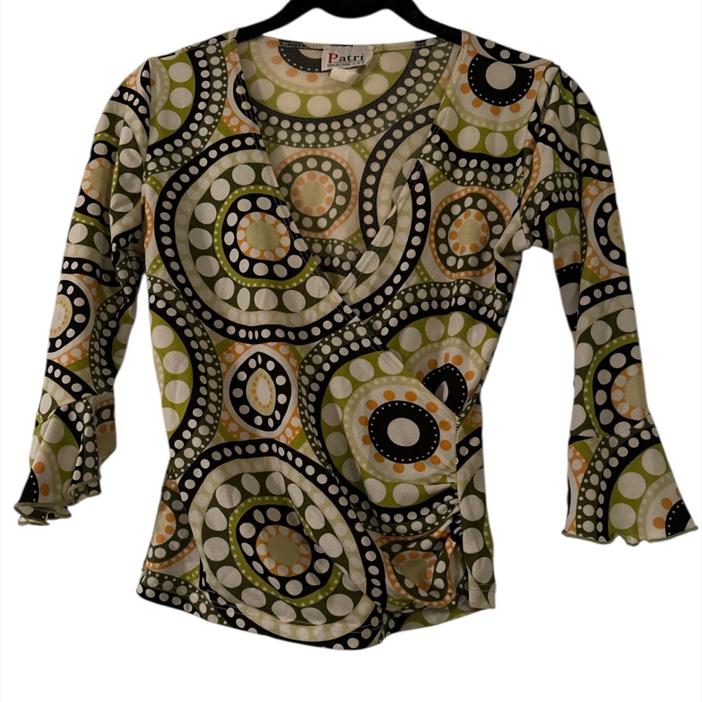 Y2K Patri Women's Blouse with Green and Orange Patterns size S